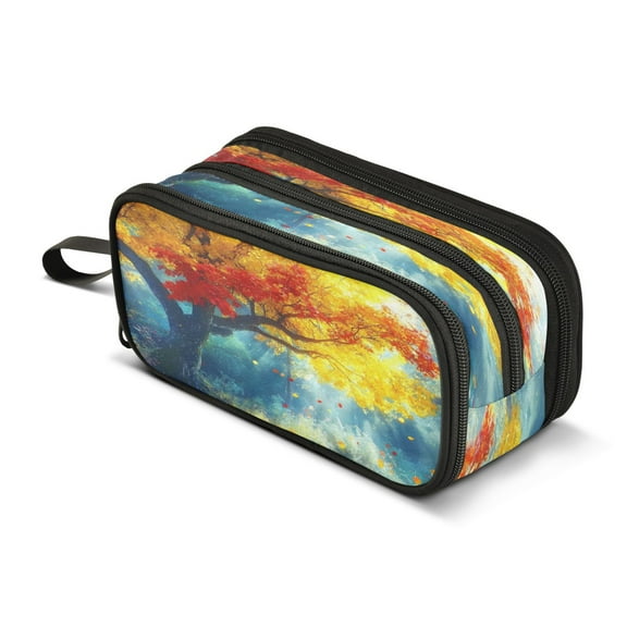 ALAZA Autumn Golden Tree Pencil Case Bag 3 Compartment Pen Pouch Large Storage Holder Box Organizer