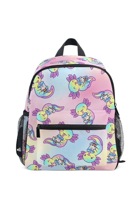 Axolotl Drinking Boba Pattern School Backpack Student Bookbag Mini Bag