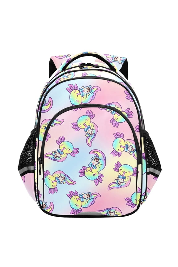 Axolotl Drinking Boba School Backpack Elementary Bag Student Bookbag Travel Rucksack