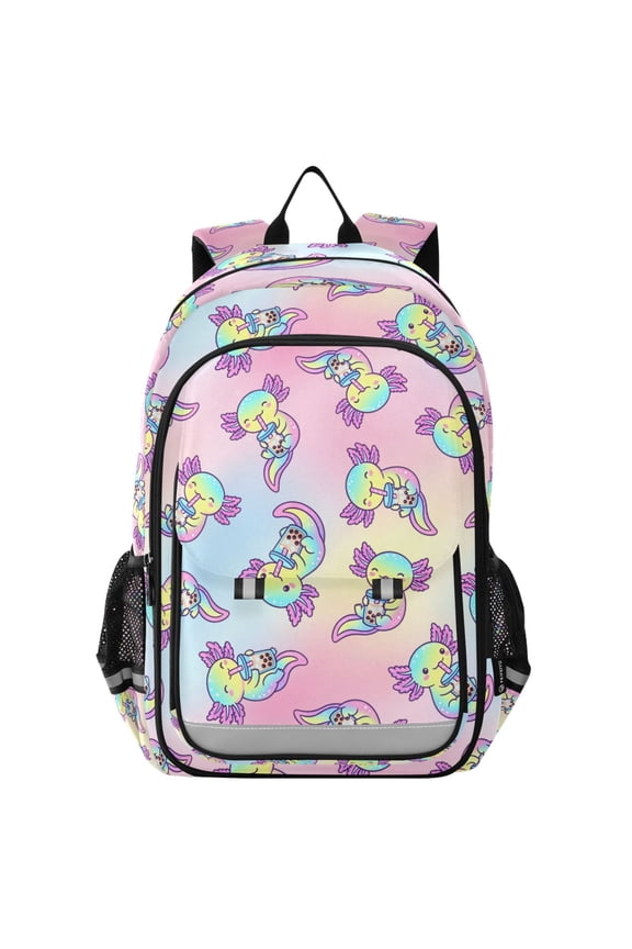 Axolotl Drinking Boba School Laptop Backpack Travel Bag Casual Student Bookbag Rucksack