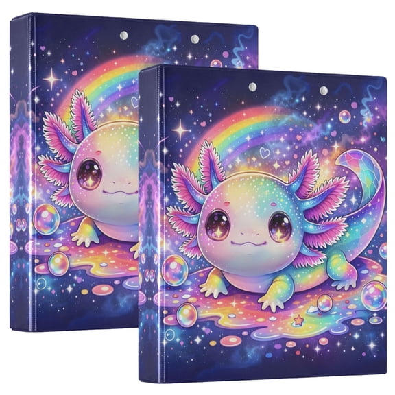 ALAZA Axolotl Glittery Starry Hardcover 3 Ring Binder 1.5" D-Rings with Interior Pockets Binders School 2 PCs