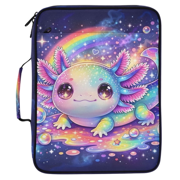 ALAZA Axolotl Glittery Starry Pattern Expanding Accordion File Folder 3 Ring Zipper Organizer Portable Document Binder Bag