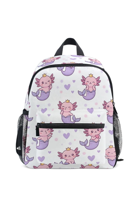 Axolotl Mermaid Pattern School Backpack Student Bookbag Mini Bag