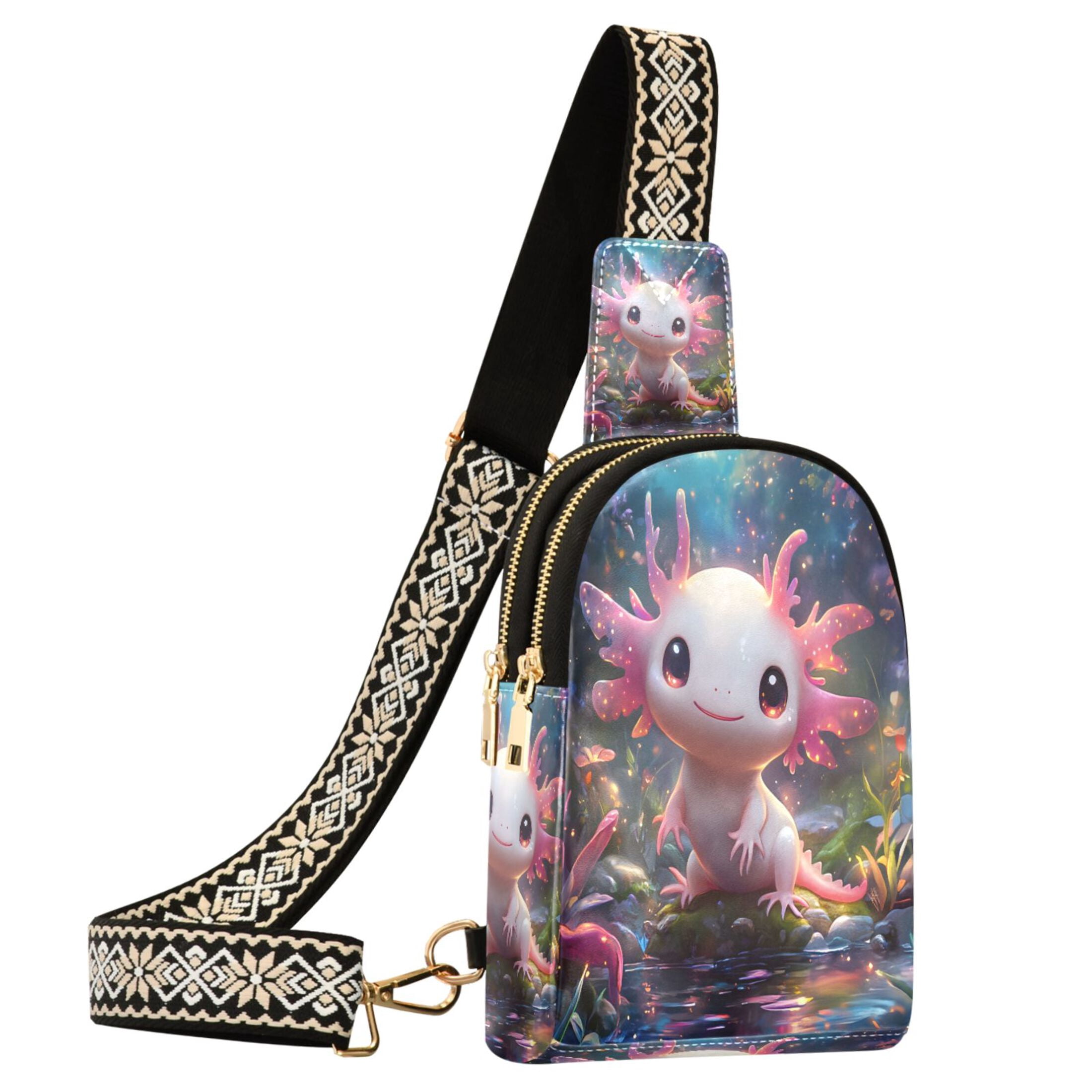 ALAZA Axolotl at Forest Sling Bag for Women Men Waterproof Crossbody Chest Bags