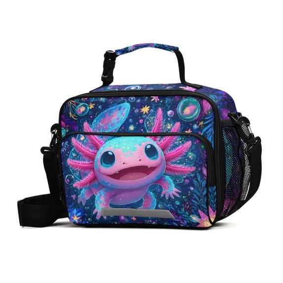ALAZA Axolotl in Magic Flowers Lunch Box Insulated Cooler Bag Reusable ...