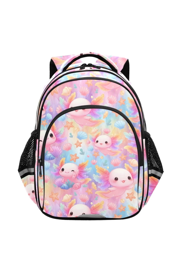 Axolotl in Seashell School Backpack Elementary Bag Student Bookbag Travel Rucksack