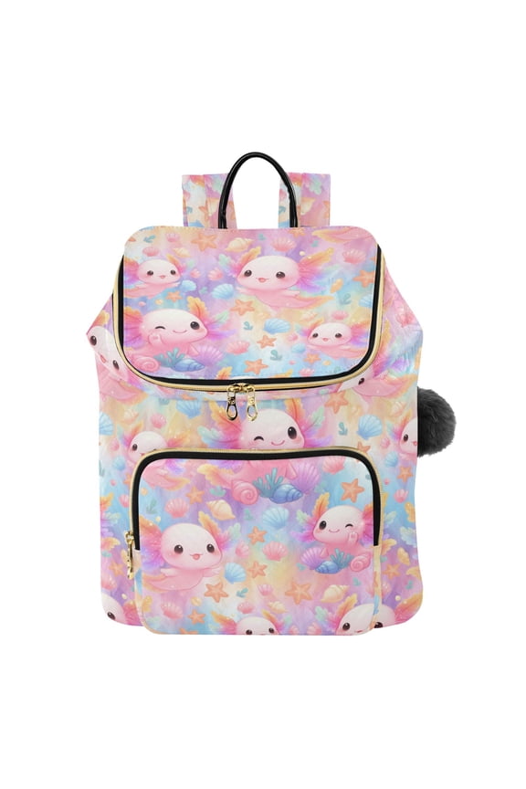 Axolotl in Seashell Travel Backpack Laptop Bag Large Capacity Daypack