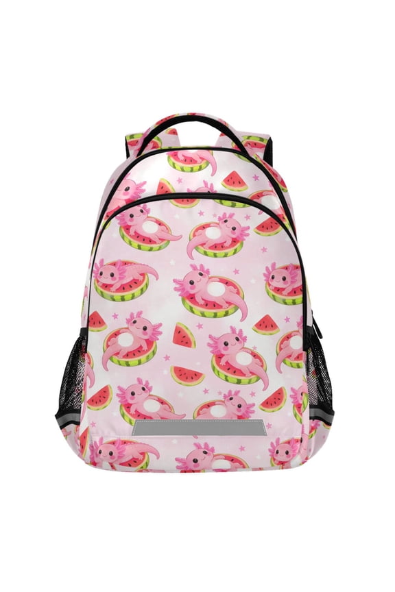 Axolotl on Watermelon Pattern Backpack Elementary School Bags Student Bookbag Travel Rucksack
