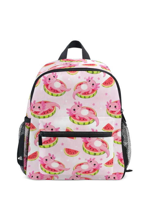 Axolotl on Watermelon Pattern School Backpack Student Bookbag Mini Bag