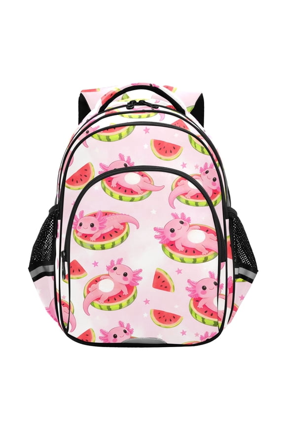 Axolotl on Watermelon School Backpack Elementary Bag Student Bookbag Travel Rucksack