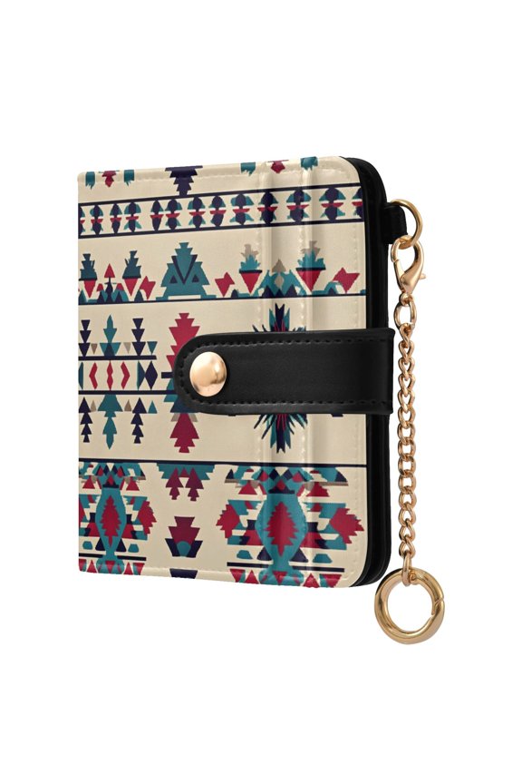Aztec Geometric Pattern RFID Blocking Bifold Wallet Women Compact Card Holder with ID Window Zipper Coin Pocket
