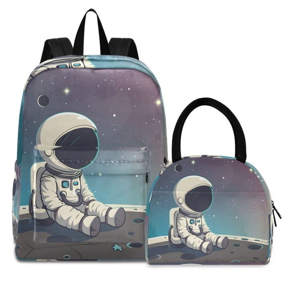 ALAZA Backpack Set A Astronaut Sit on Universe Elementary School Bags Student BookBag with Lunch Bag