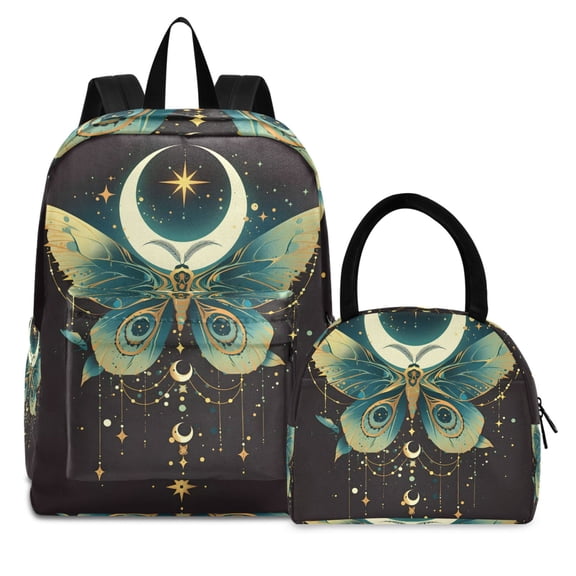 ALAZA Backpack Set A Butterfly and Moon Elementary School Bags Student BookBag with Lunch Bag