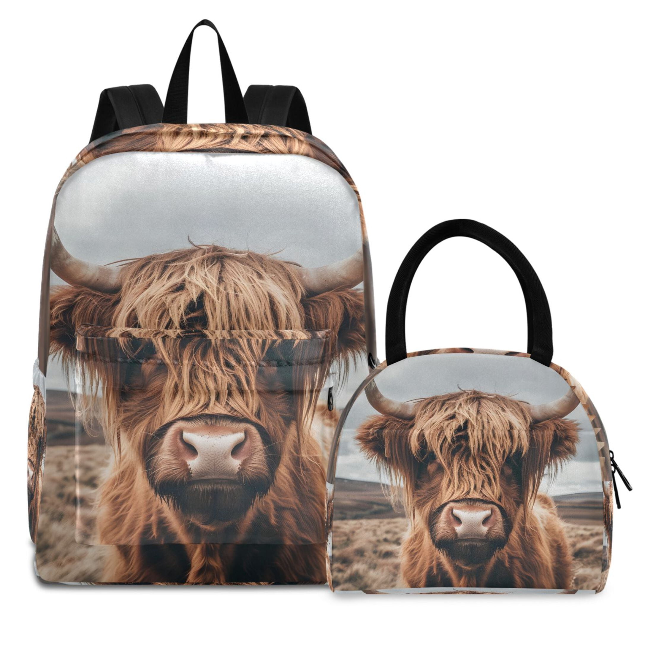 ALAZA Backpack Set A Highland Cow Elementary School Bags Student BookBag with Lunch Bag