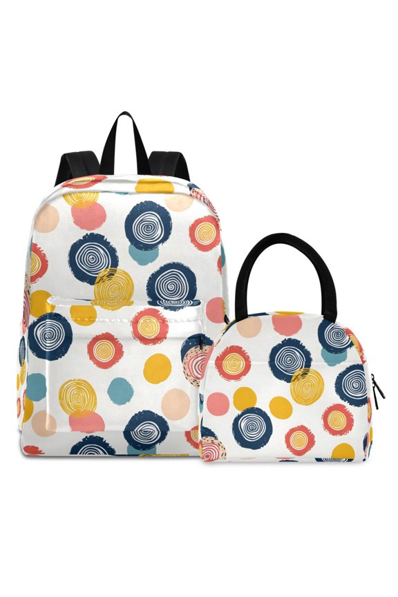 Backpack Set Abstract Circle Elementary School Bags Student BookBag with Lunch Bag