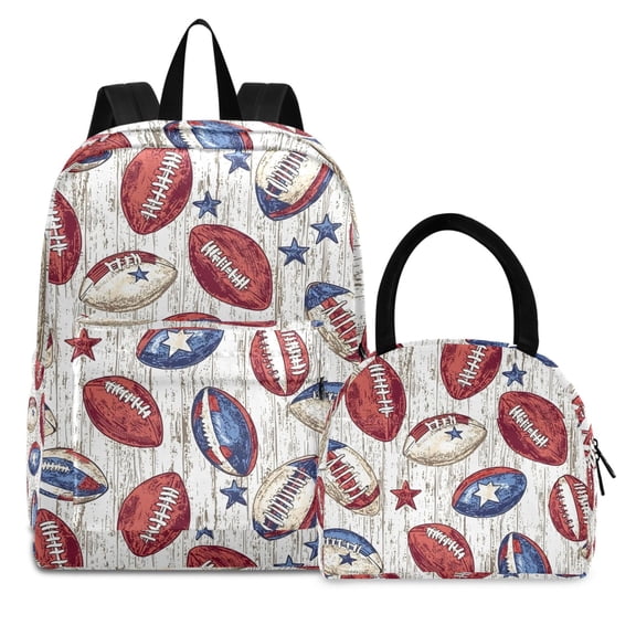 ALAZA Backpack Set American Rugby Football Elementary School Bags Student BookBag with Lunch Bag