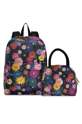 Backpack Set Art Daisy Floral Elementary School Bags Student BookBag with Lunch Bag