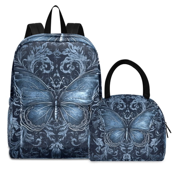 ALAZA Backpack Set Artistic Ethnic Butterfly Elementary School Bags Student BookBag with Lunch Bag