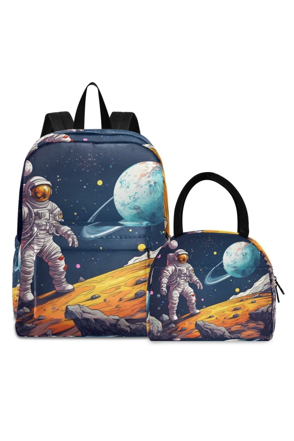 Backpack Set Astronaut Space Elementary School Bags Student BookBag with Lunch Bag