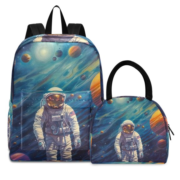 ALAZA Backpack Set Astronaut in Space Elementary School Bags Student BookBag with Lunch Bag