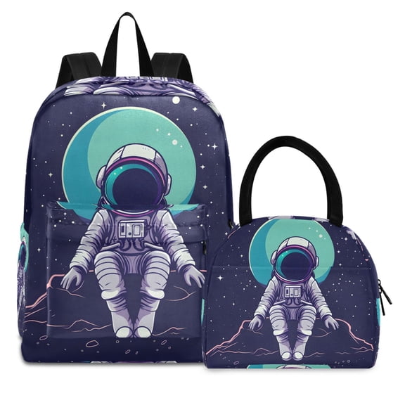 ALAZA Backpack Set Astronaut on Outer Space Elementary School Bags Student BookBag with Lunch Bag