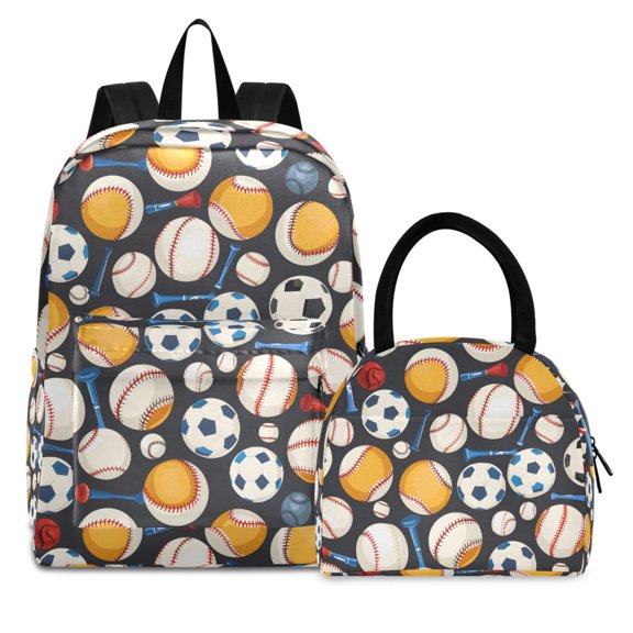 ALAZA Backpack Set Baseball Football Elementary School Bags Student BookBag with Lunch Bag
