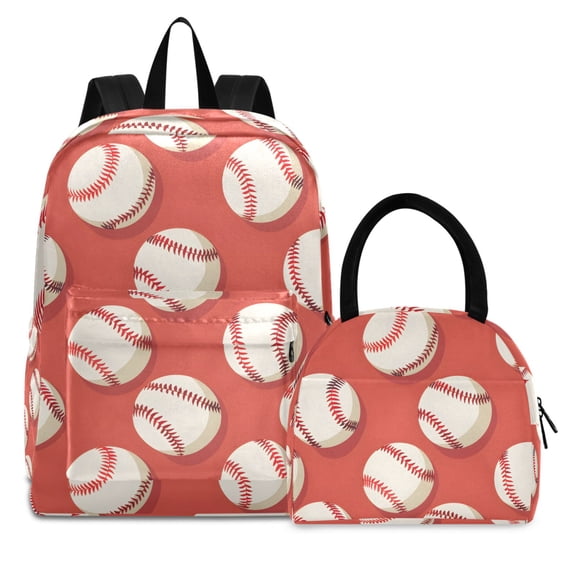 ALAZA Backpack Set Baseball Red Elementary School Bags Student BookBag with Lunch Bag