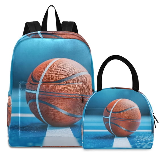 ALAZA Backpack Set Basketball Blue Elementary School Bags Student BookBag with Lunch Bag