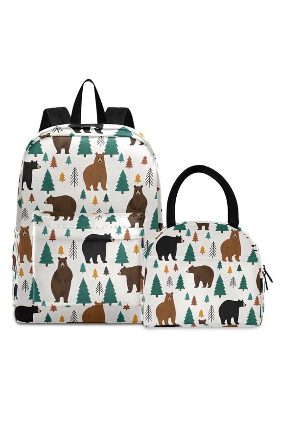 Backpack Set Bear Forest Elementary School Bags Student BookBag with Lunch Bag