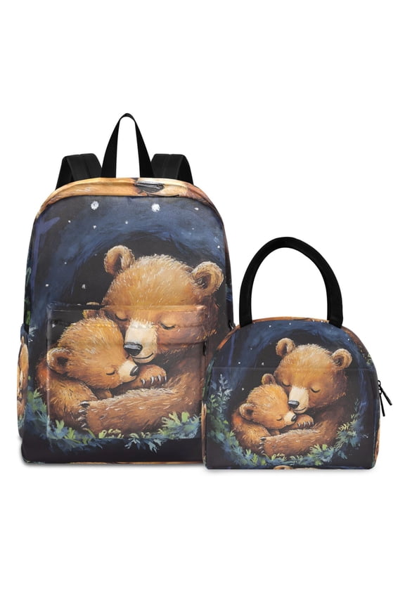 Backpack Set Bears Sleeping Elementary School Bags Student BookBag with Lunch Bag