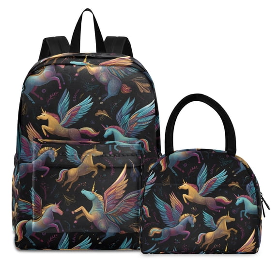 ALAZA Backpack Set Beautiful Unicorns Magic Elementary School Bags Student BookBag with Lunch Bag
