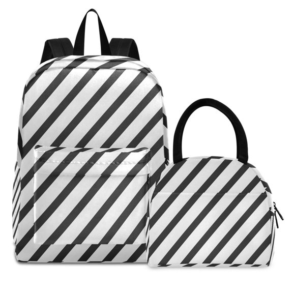 ALAZA Backpack Set Black Stripes Elementary School Bags Student BookBag with Lunch Bag