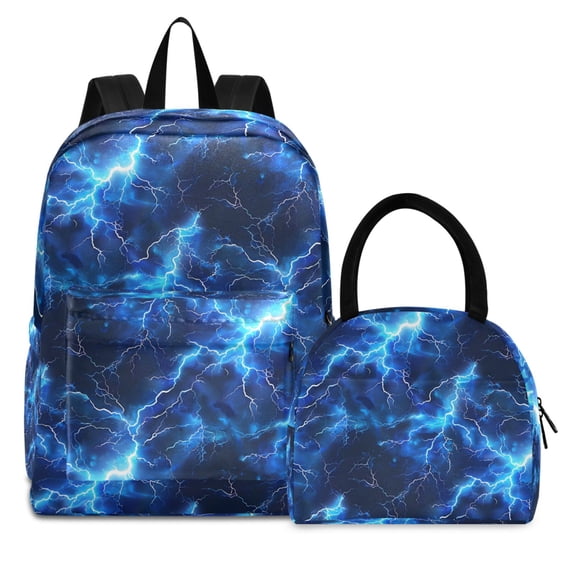 ALAZA Backpack Set Blue Lightning Elementary School Bags Student BookBag with Lunch Bag