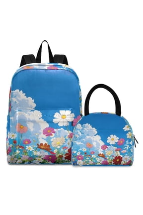 Backpack Set Blue Sky Daisy Floral Elementary School Bags Student BookBag with Lunch Bag