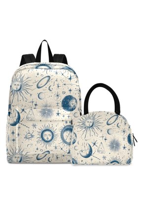 Backpack Set Boho Starry Sun Planet Elementary School Bags Student BookBag with Lunch Bag