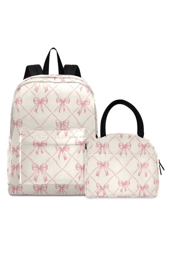 Backpack Set Bows Checkered Elementary School Bags Student BookBag with Lunch Bag