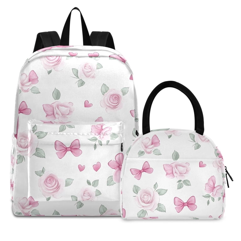 ALAZA Backpack Set Bows Roses Flower Elementary School Bags ALAZA Backpack Set Bows Roses Flower Elementary School Bags