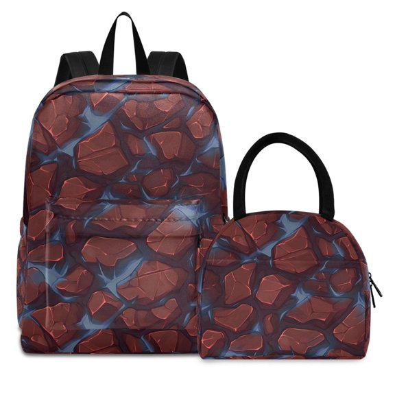ALAZA Backpack Set Brown Texture Stone Elementary School Bags Student BookBag with Lunch Bag