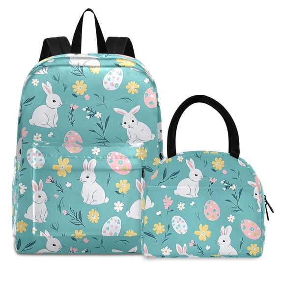 ALAZA Backpack Set Bunny Easter Eggs Elementary School Bags Student BookBag with Lunch Bag