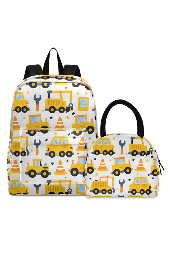 Backpack Set Carton Engineering Trucks Elementary School Bags Student BookBag with Lunch Bag