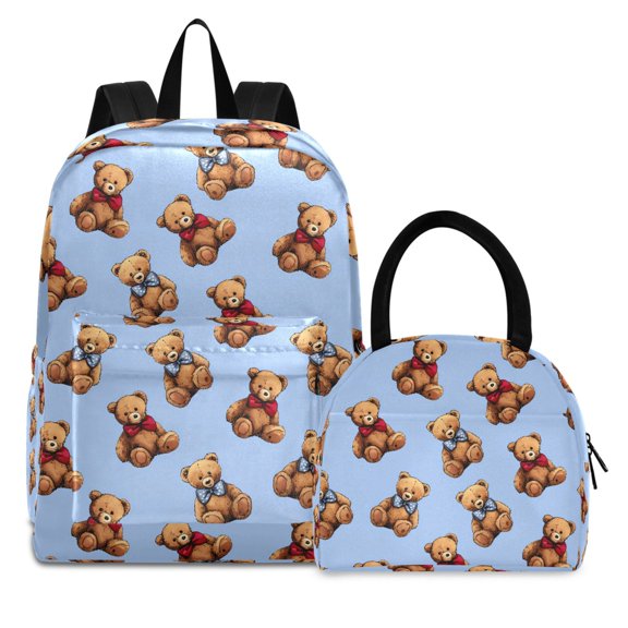 ALAZA Backpack Set Cartoon Bears Elementary School Bags Student BookBag with Lunch Bag