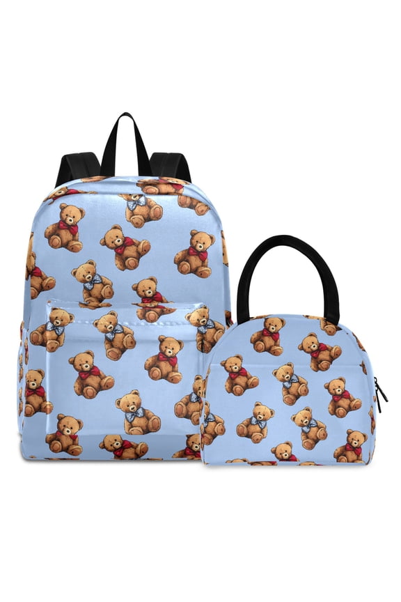 Backpack Set Cartoon Bears Elementary School Bags Student BookBag with Lunch Bag