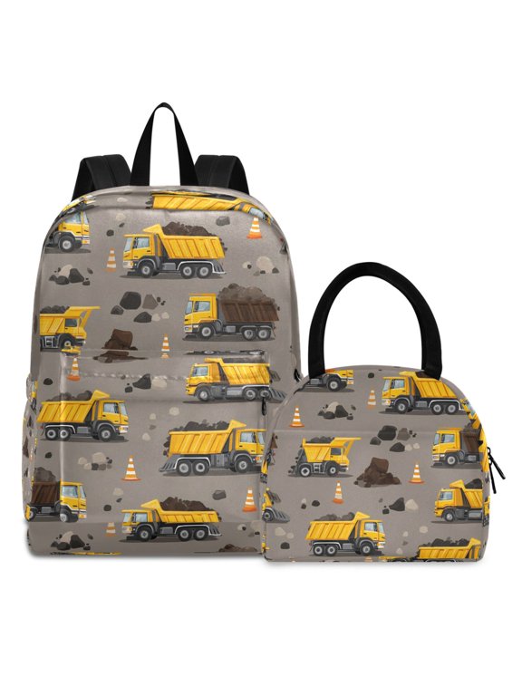 Backpack Set Cartoon Bulldozer Engineering Vehicles Elementary School Bags Student BookBag with Lunch Bag