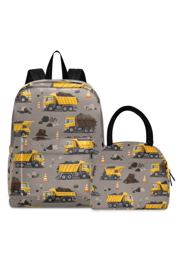 Backpack Set Cartoon Bulldozer Engineering Vehicles Elementary School Bags Student BookBag with Lunch Bag