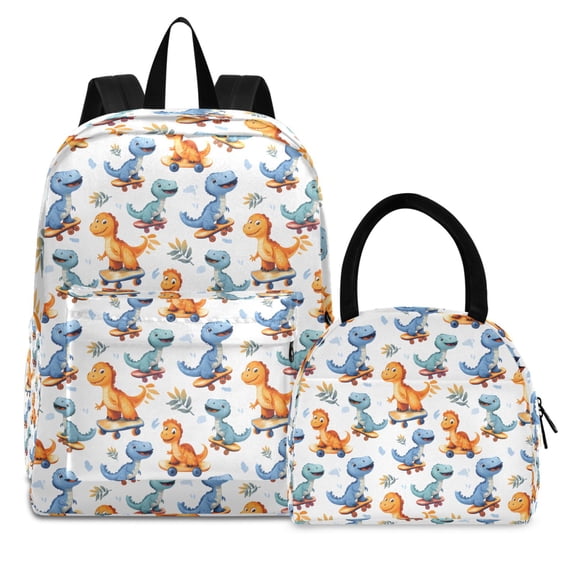 ALAZA Backpack Set Cartoon Dinosaur Play Skateboard Elementary School Bags Student BookBag with Lunch Bag