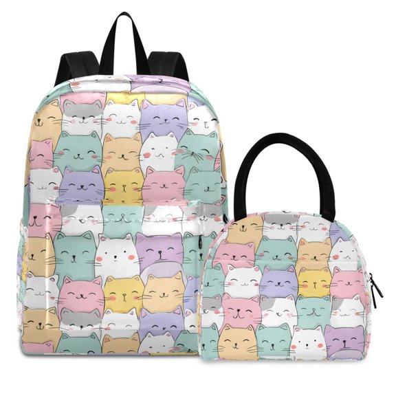 ALAZA Backpack Set Cartoon Doodle Cats Elementary School Bags Student BookBag with Lunch Bag