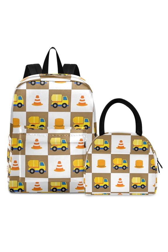 Backpack Set Cartoon Engineering Vehicles Elementary School Bags Student BookBag with Lunch Bag