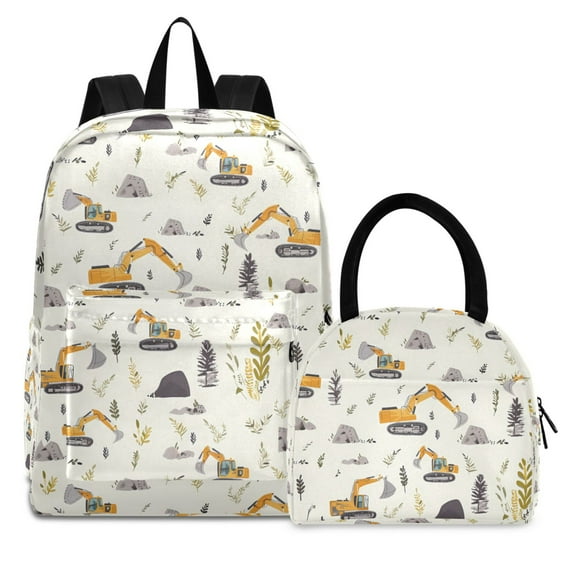 ALAZA Backpack Set Cartoon Excavator Elementary School Bags Student BookBag with Lunch Bag