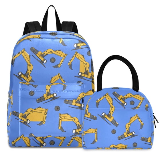 ALAZA Backpack Set Cartoon Excavator Trucks Elementary School Bags Student BookBag with Lunch Bag