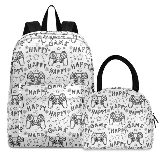 ALAZA Backpack Set Cartoon Gamepad Elementary School Bags Student BookBag with Lunch Bag
